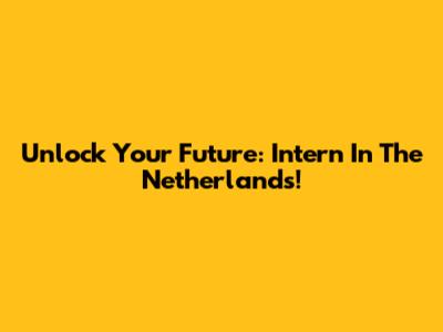 Unlock Your Future: Intern In The Netherlands!